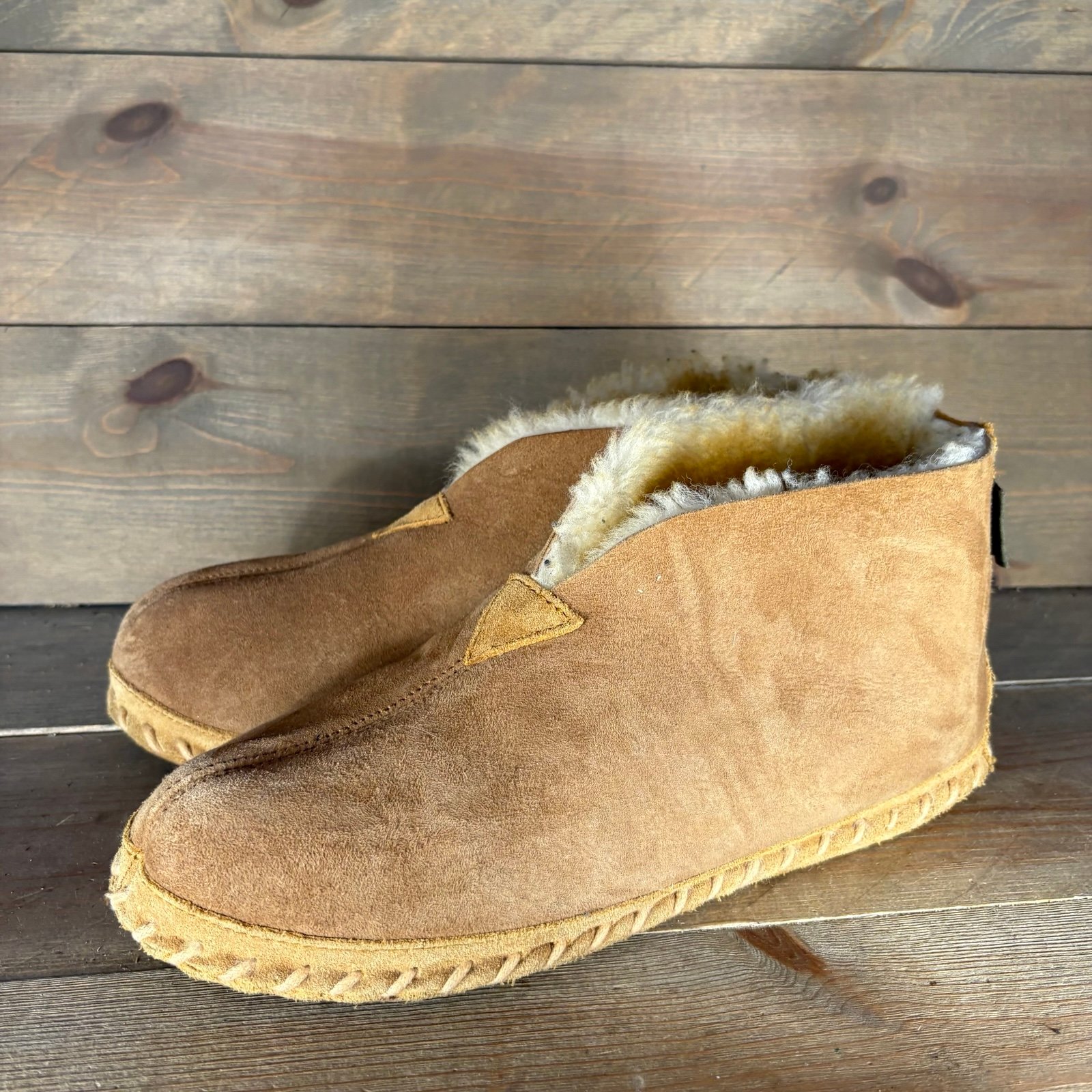 ll bean wicked good mens size 11 shoes brown suede shearling lined slippers  Pre