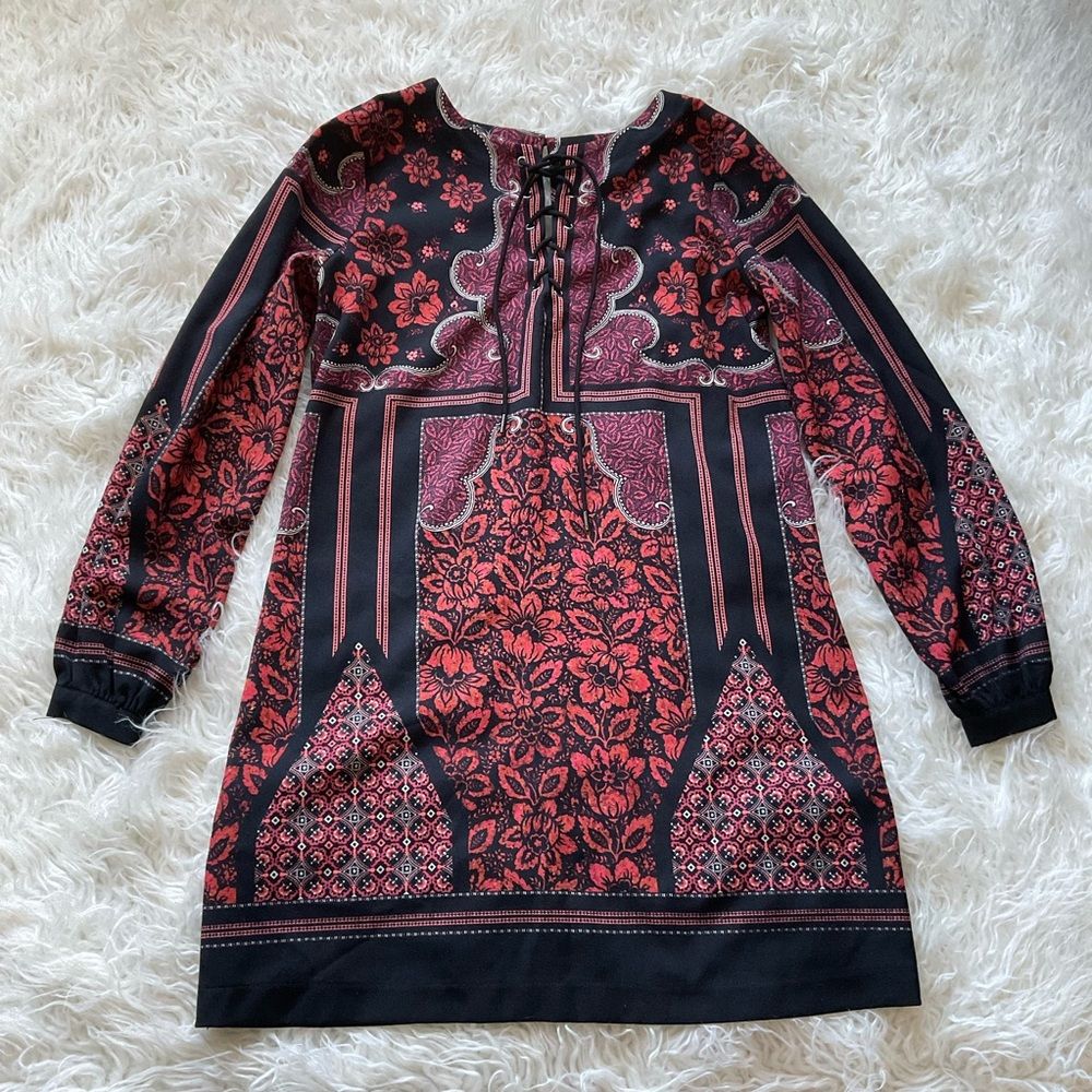 A&F Black Floral Boho Paisley Lace-Up Shift Dress