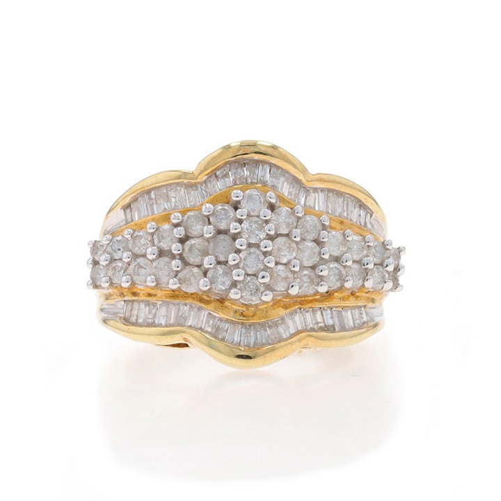 Yellow Gold Diamond Cluster Cocktail Ring 10k Round Brill & Bag 1.30ctw LX2064