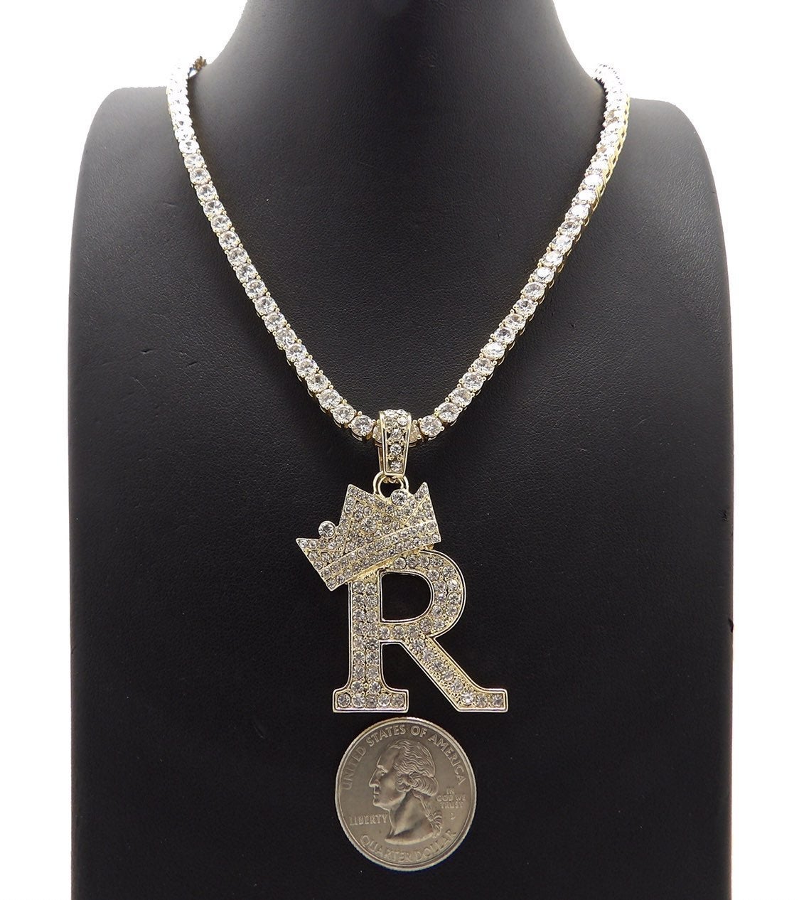 INITIAL R &20 CUBIC ZIRCONIA NECKLACE