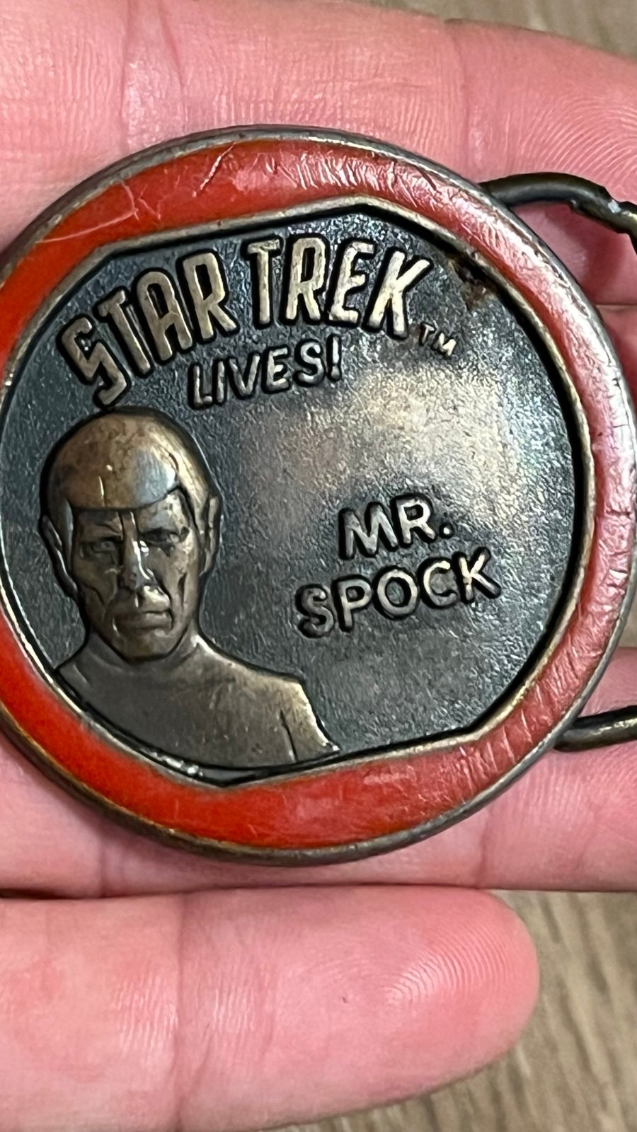 Vintage 1976 Star Trek Mr Spock Original 2 Wide Metal Belt Buckle- Lee Co-