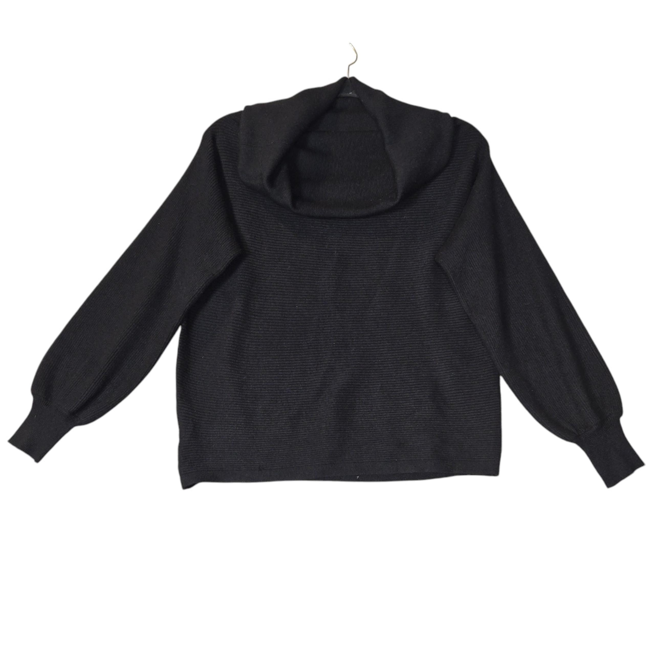 Zara Womens Medium Sweater Cowl Neck Black Stretch Ribbed Knit Pullover Jumper