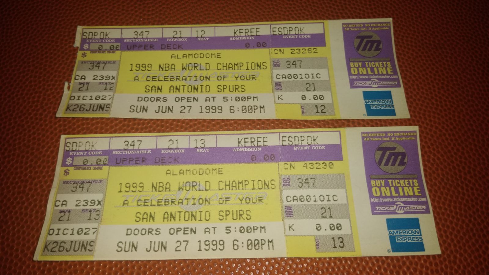 San Antonio Spurs 1999 Championship Tix