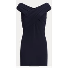 175 LAUREN RALPH LAUREN Crepe Off-the-Shoulder Cocktail Navy Dress size 8