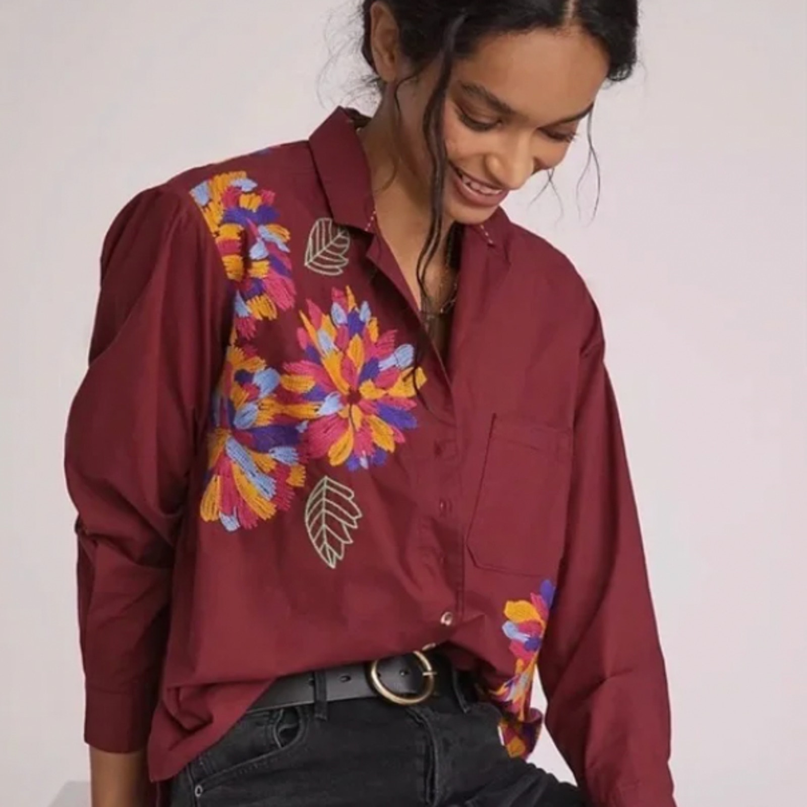 NWT Anthropologie Maeve Embroidered Button Down Shirt, Size 6, 130