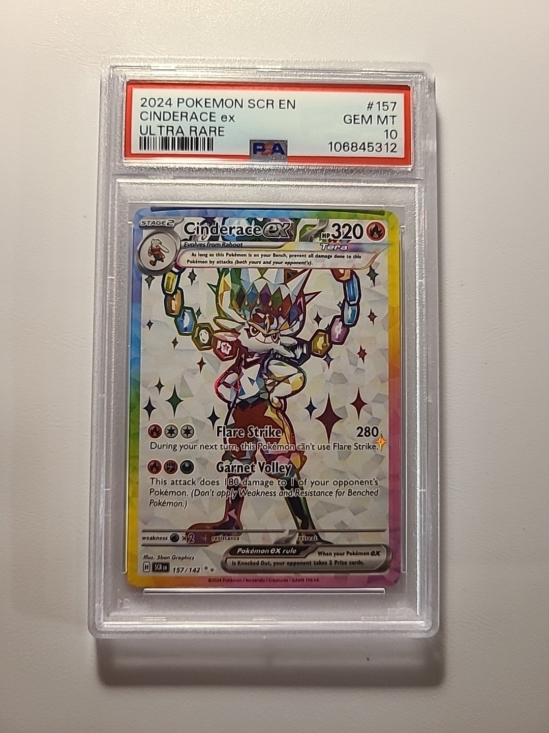 PSA 10 GEM MINT Cinderace ex 157/142 Stellar Crown UR HOLO Pokemon Card