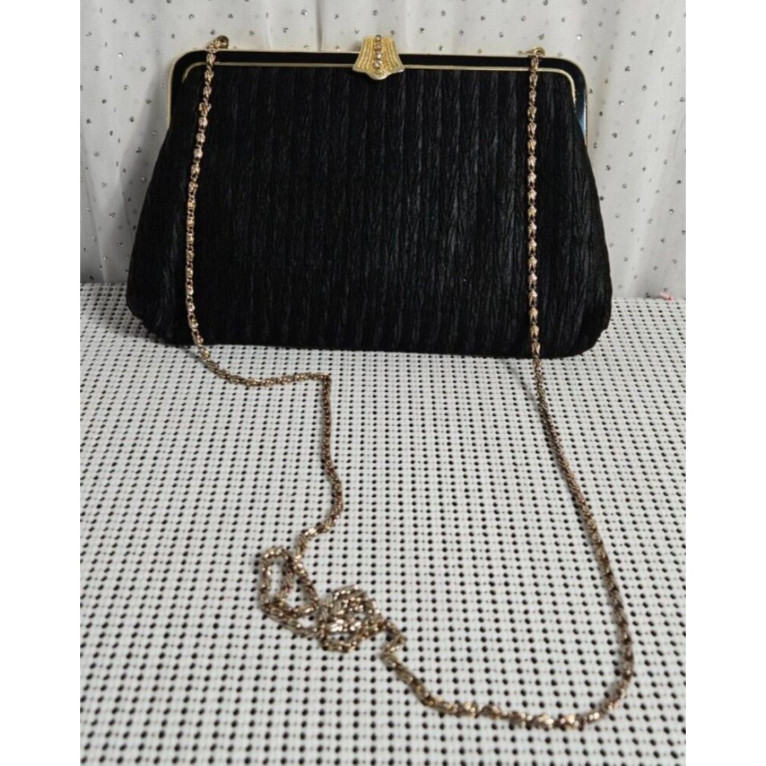 Vintage Evening Purse Clutch Black Shoulder Bag, Hong Kong Made