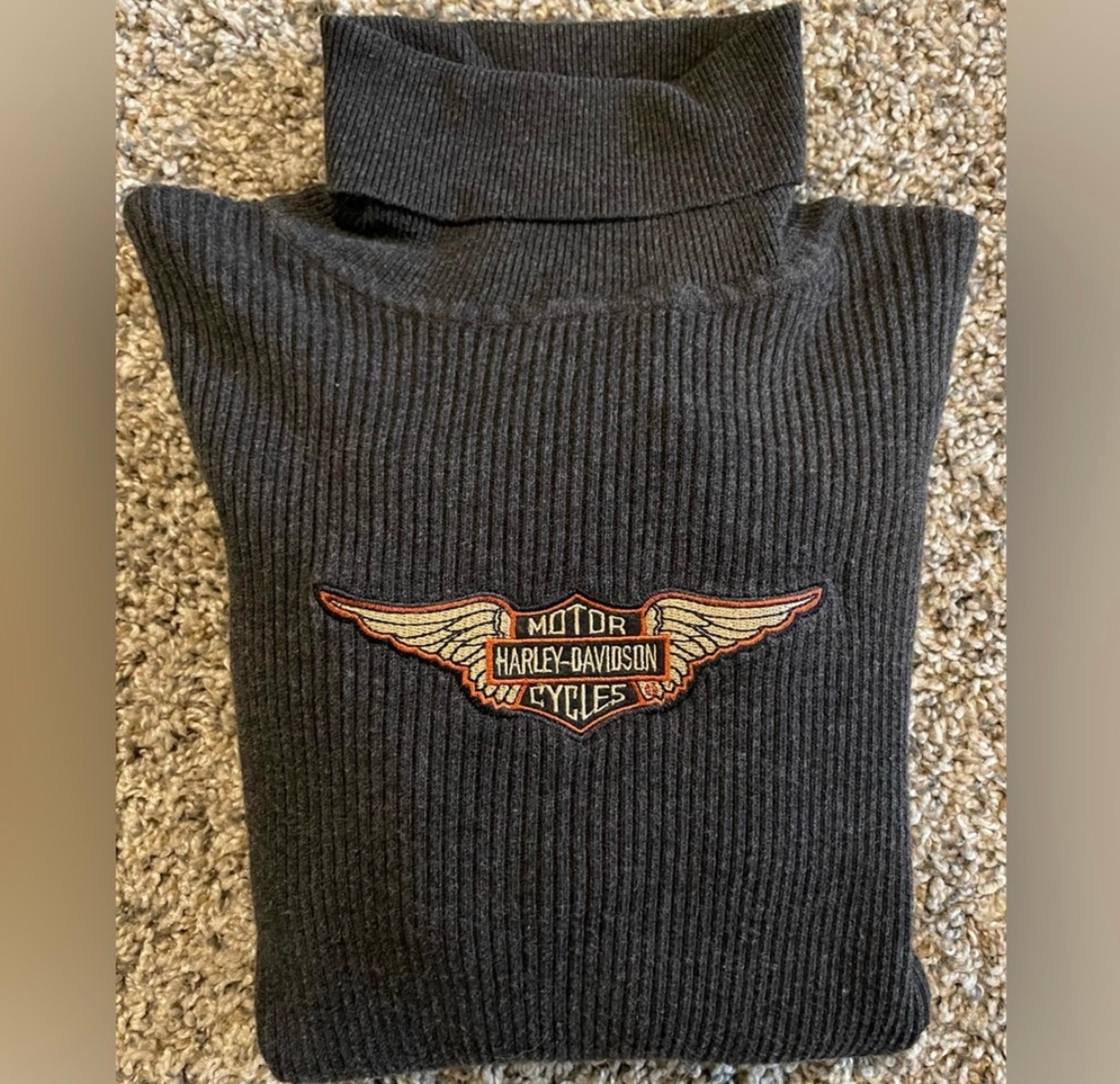 Harley Davidson Women’s XL Turtleneck Sweater Embroidered Gray 100% cotton