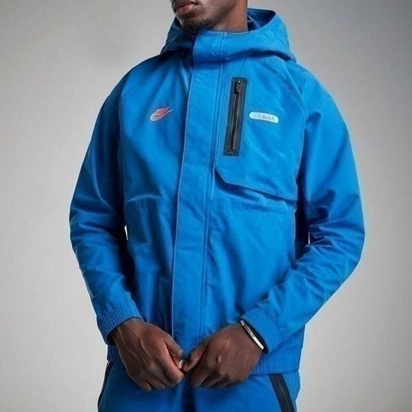 Nike Sportswear Air Max Woven Jacket Large L Blue Black Lined Logos FN0243-457