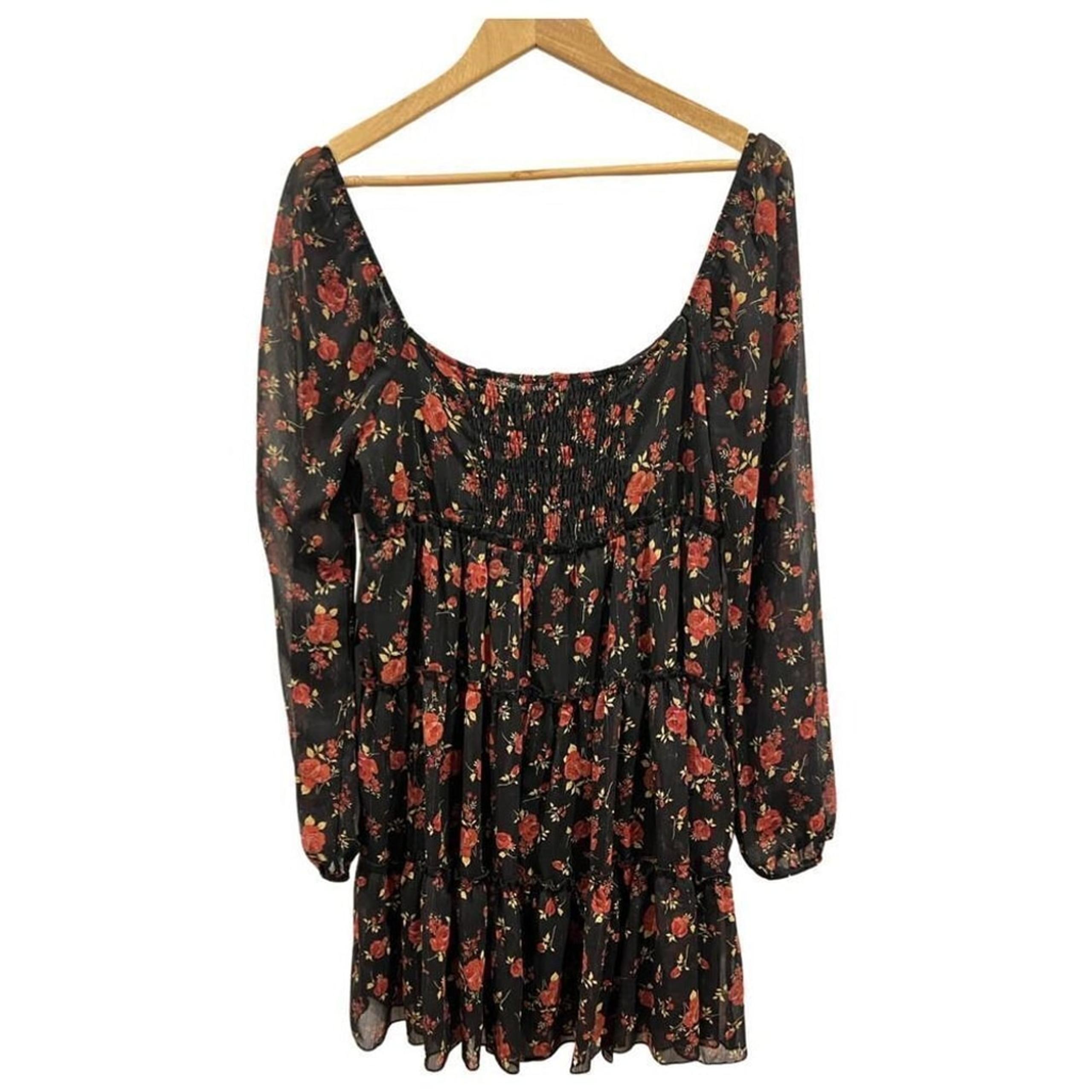 Trixxi Black Floral Long sleeve Dress size L