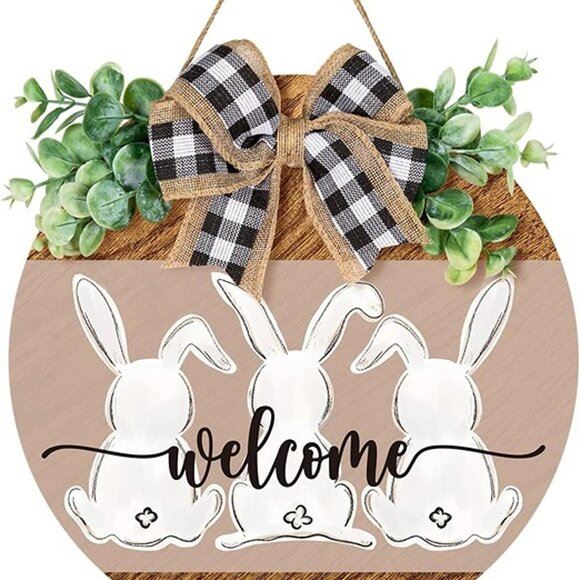 NEW Easter Wooden Hanging Sign Bunny Rabbit Welcome Sign Door Decoration