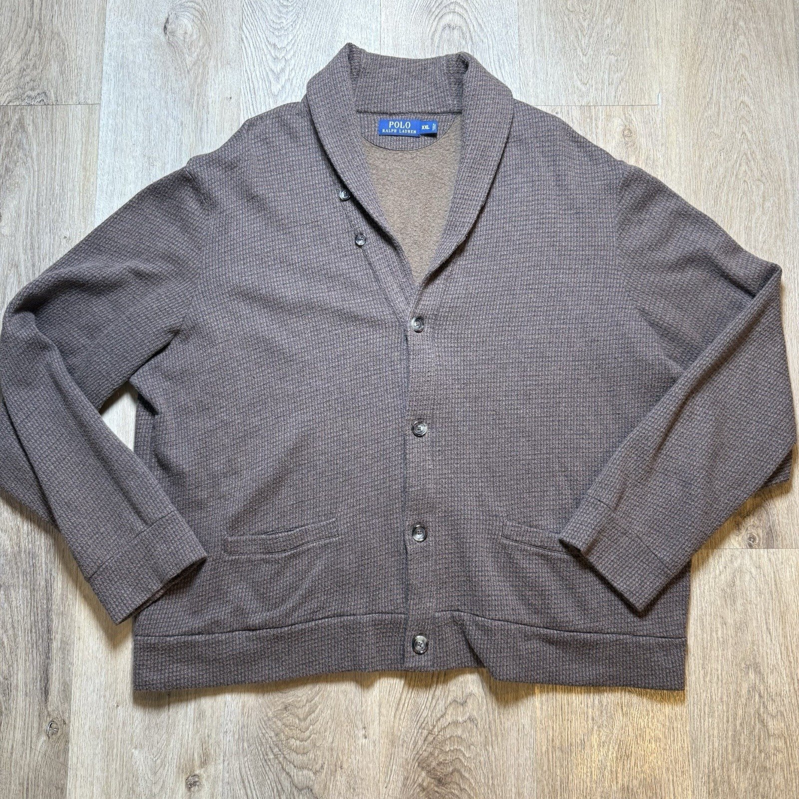 POLO RALPH LAUREN Mens Button Down Shawl Collar Sweater Brown cotton 2XL
