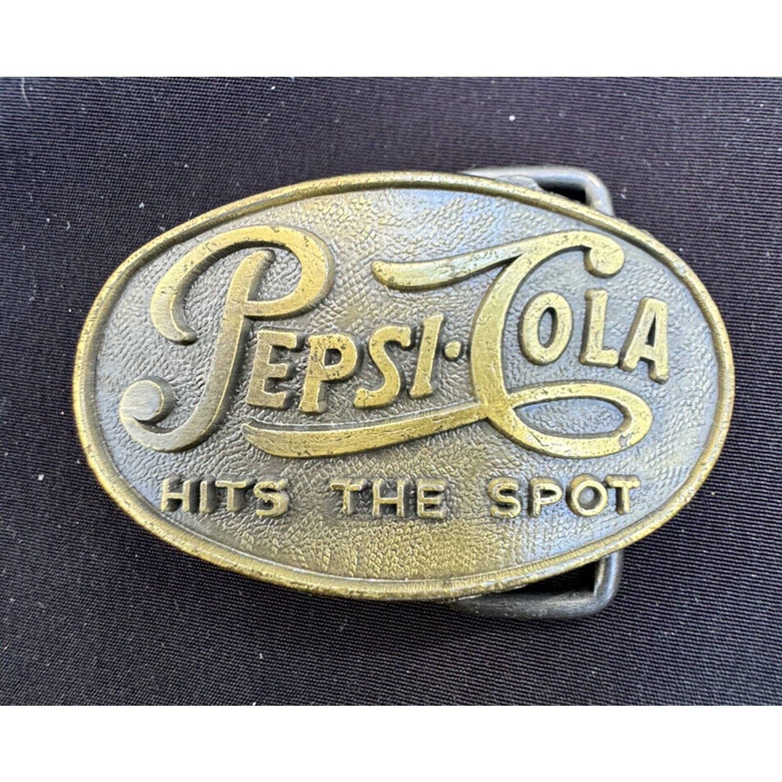 PEPSI COLA HITS THE SPOT Brass Belt Buckle Vintage 1970'S Small 2”