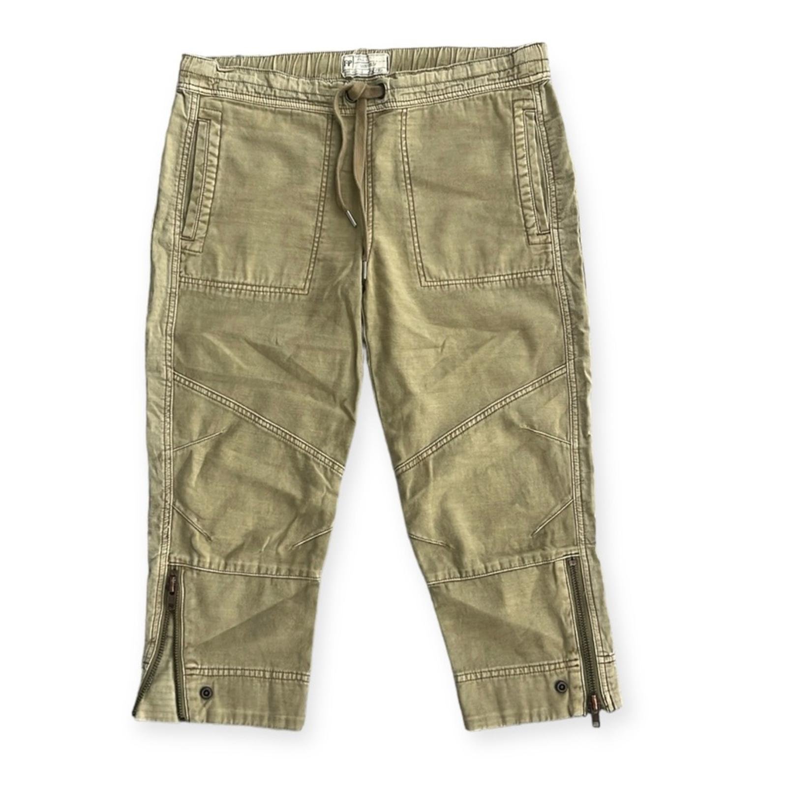 Free People Capris Pants, Tan/Green Size XS