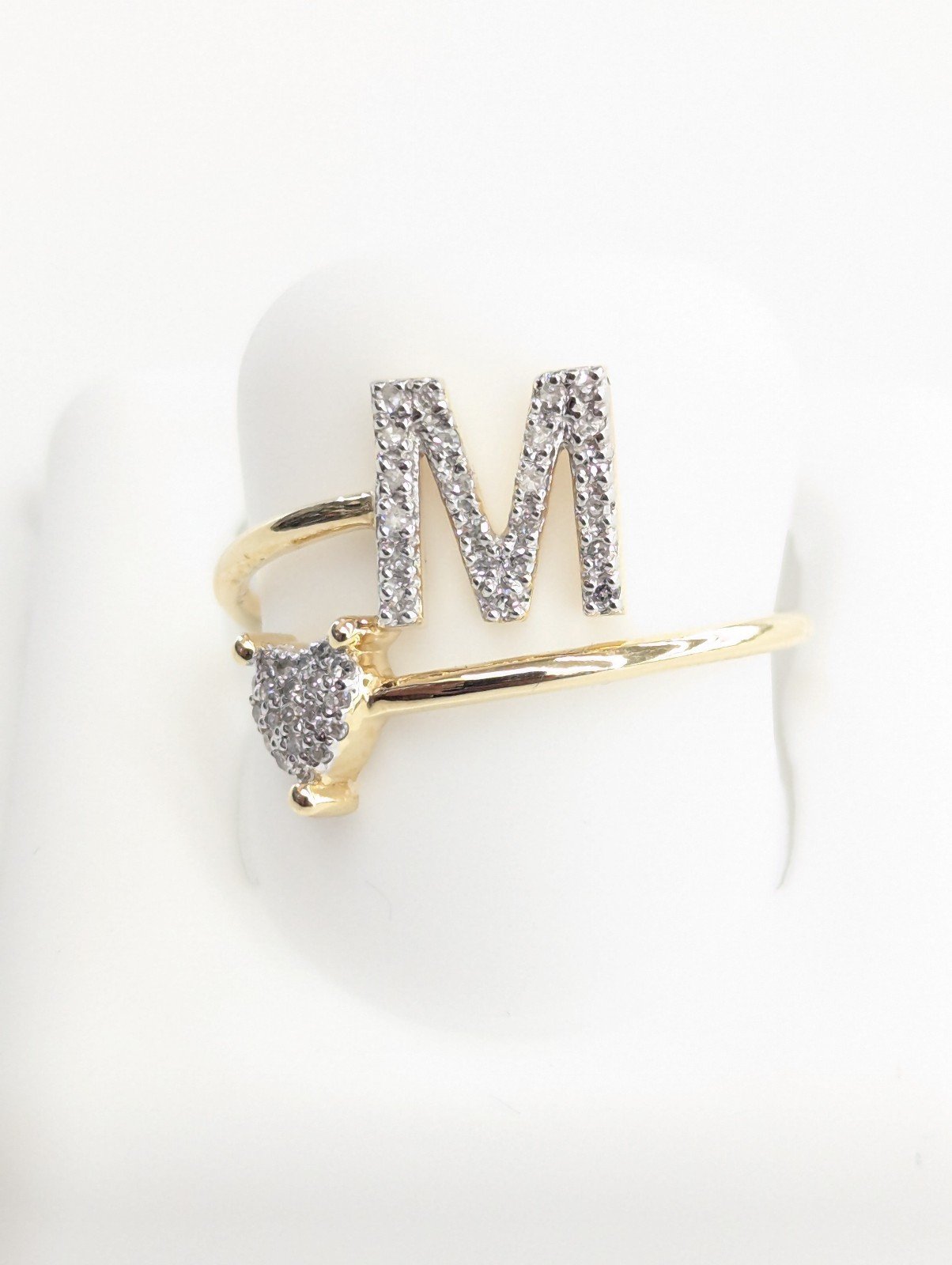 Real Diamond 10kt Yellow Gold Initial M Ring For Women