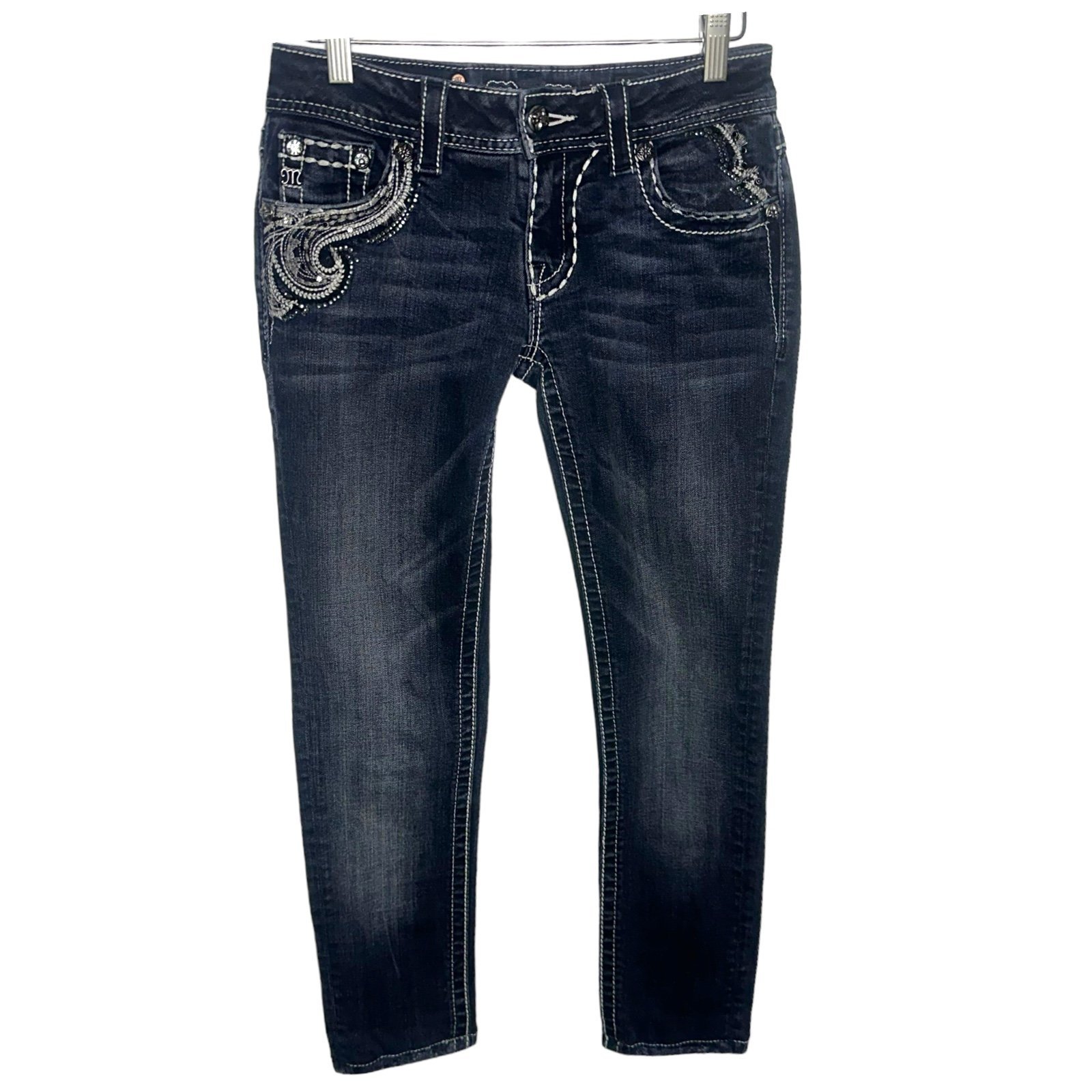 Miss Me designed for buckle 26 cropped skinny embroidered bejeweled jean