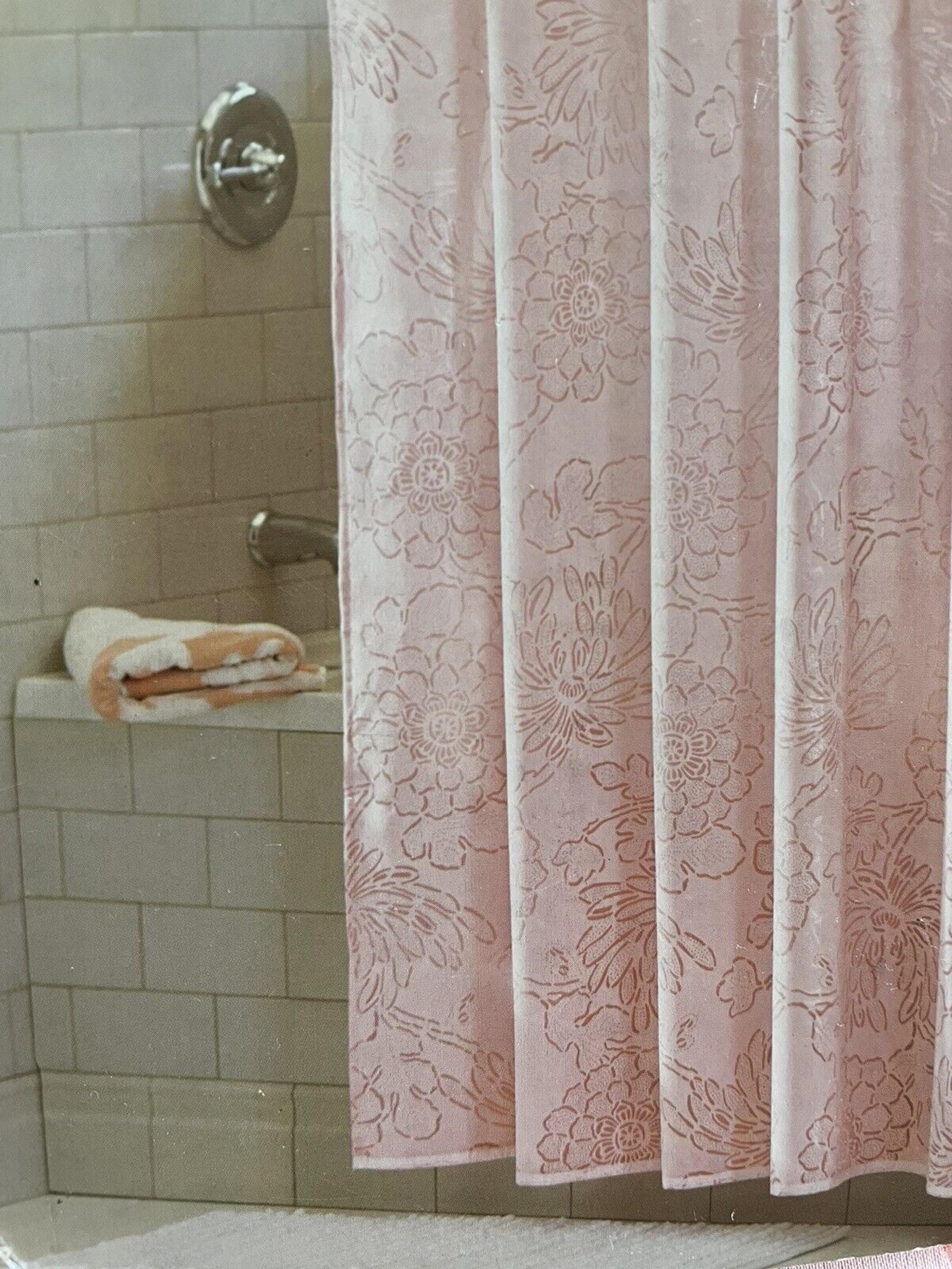 Threshold Floral Burnout Shower Curtain Coral Pink with White Overlay
