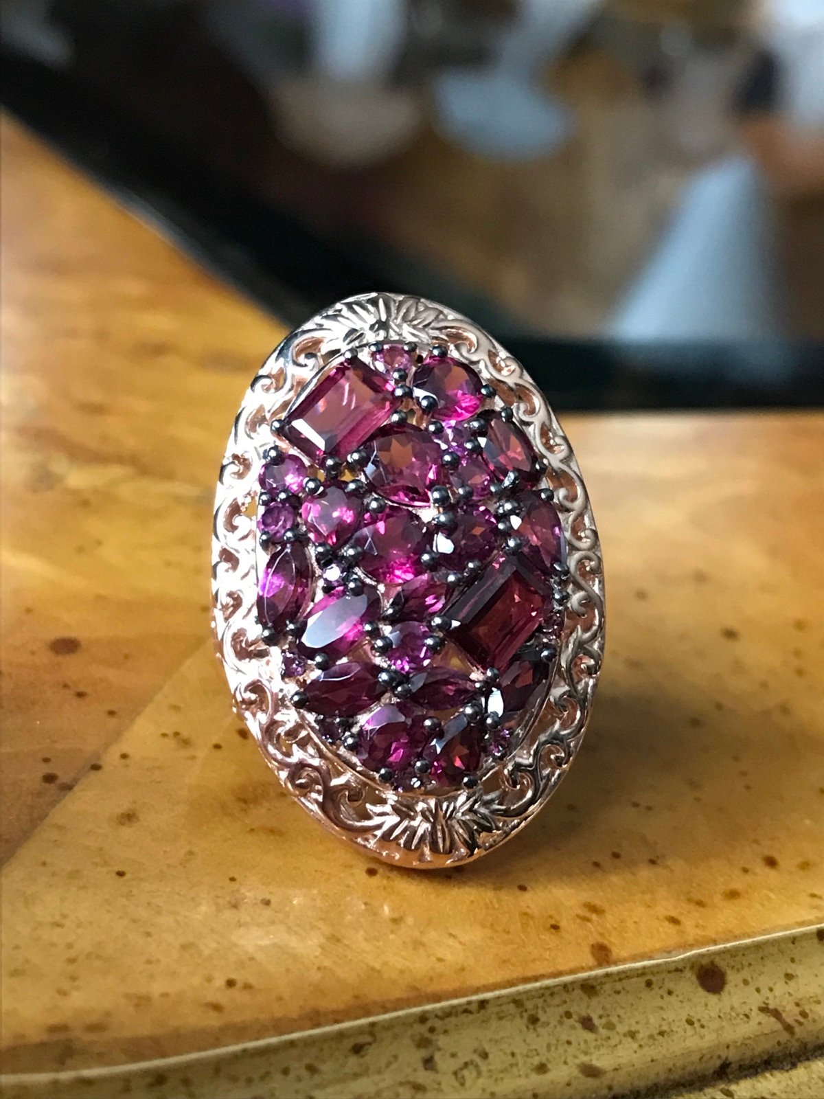 Natural Rhodolite Garnet Sterling Silver 18k Rose Gold Vermeil Ring