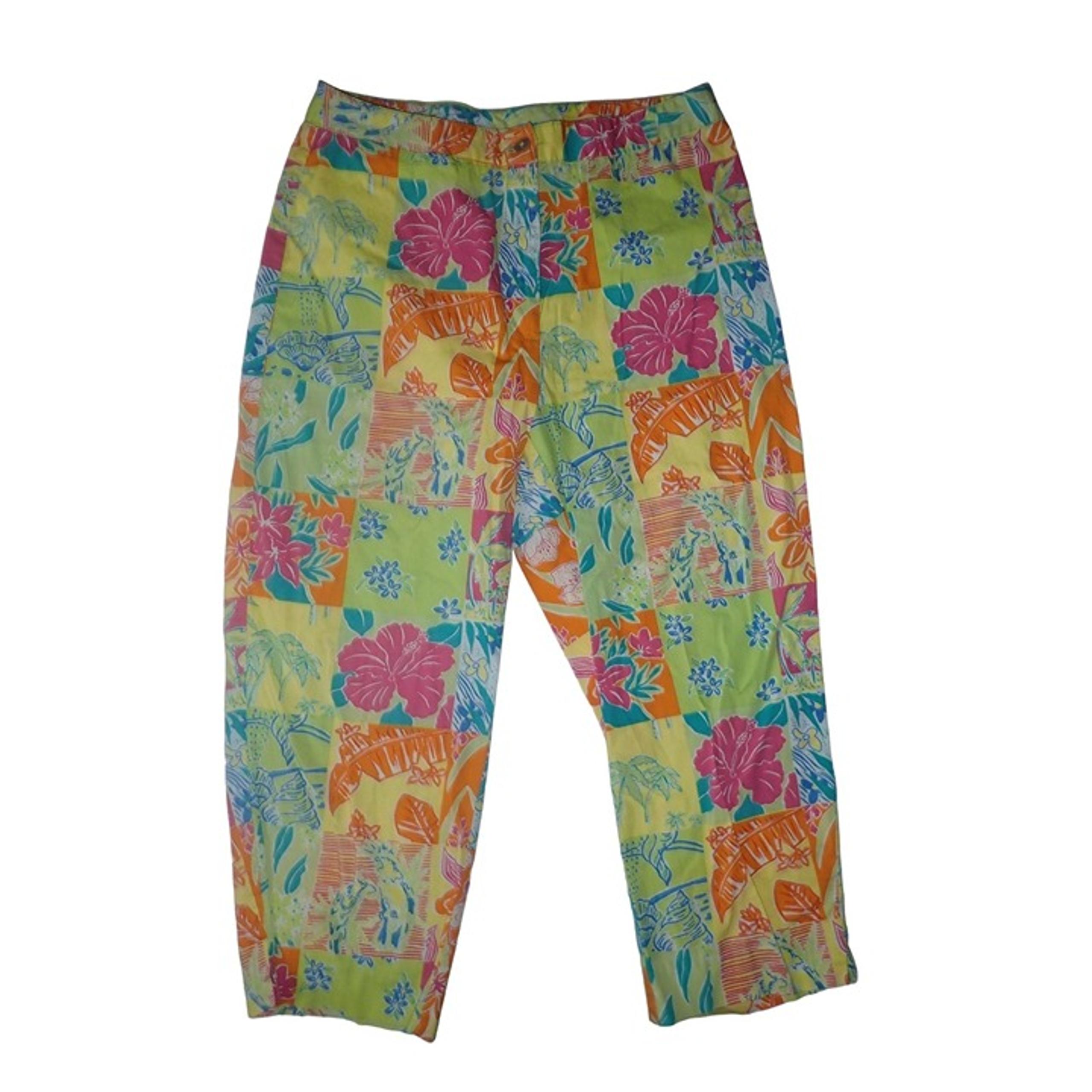 Palm Lily Cropped Pants Beach Tropical Women 8 Cotton Floral Vacation Preppy
