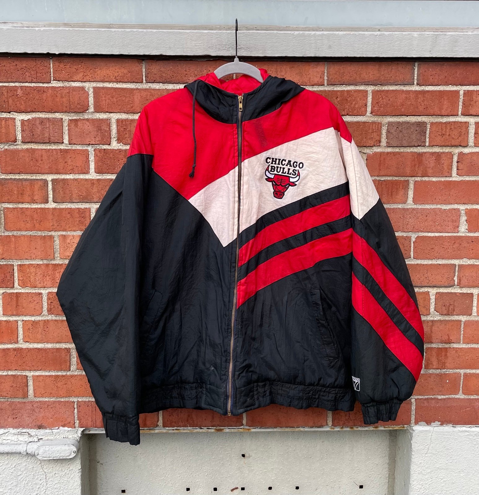 Rare VTG LOGO 7 Chicago Bulls Color Block Zip Puffer Jacket 90s Jordan Large