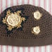 Casual YYBS Brown Crocheted Beanie Hat With Cream Flowers Handmade