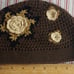 Casual YYBS Brown Crocheted Beanie Hat With Cream Flowers Handmade