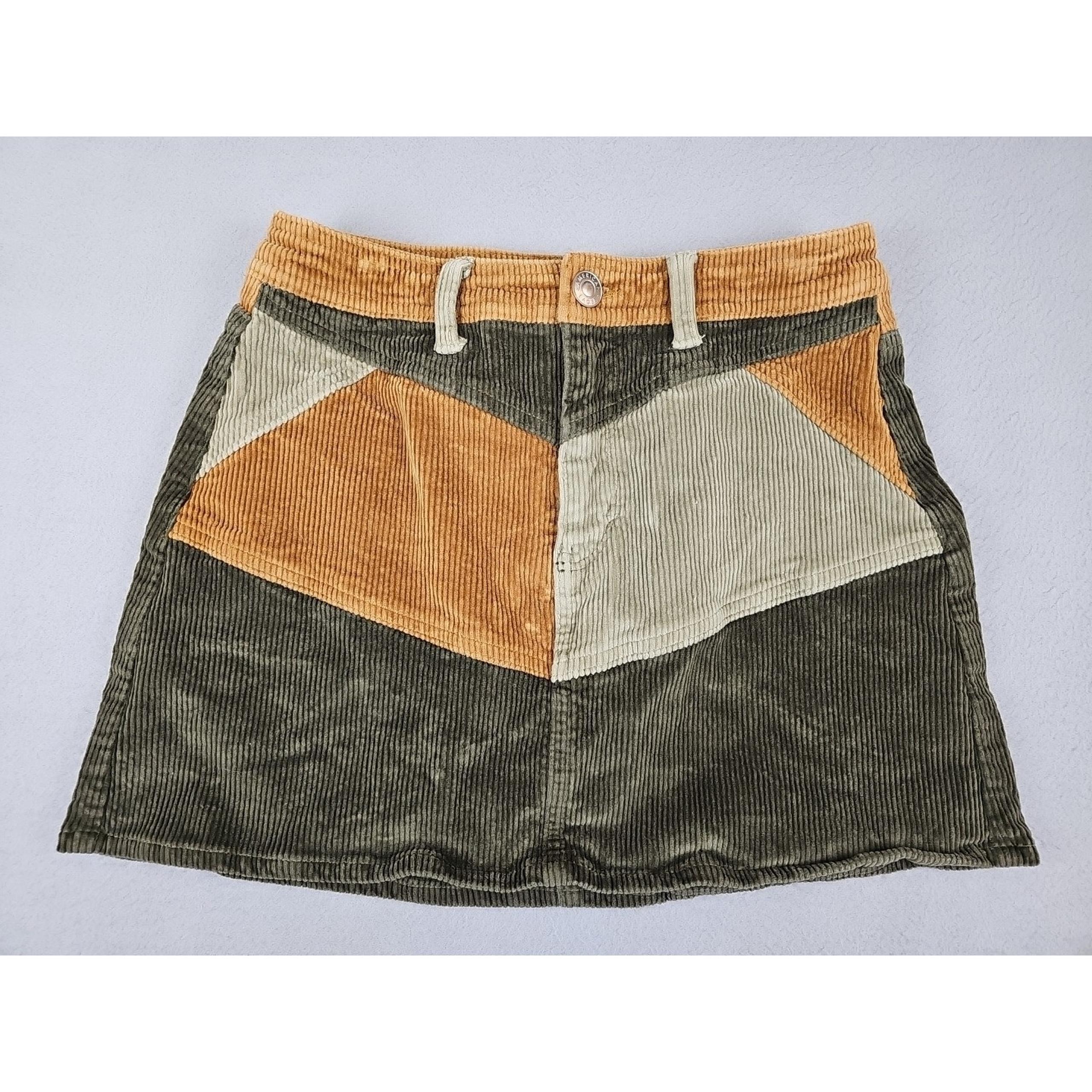 American Eagle Skirt Size 4 Color Block Hi-Rise A-Line Corduroy Super Stretch