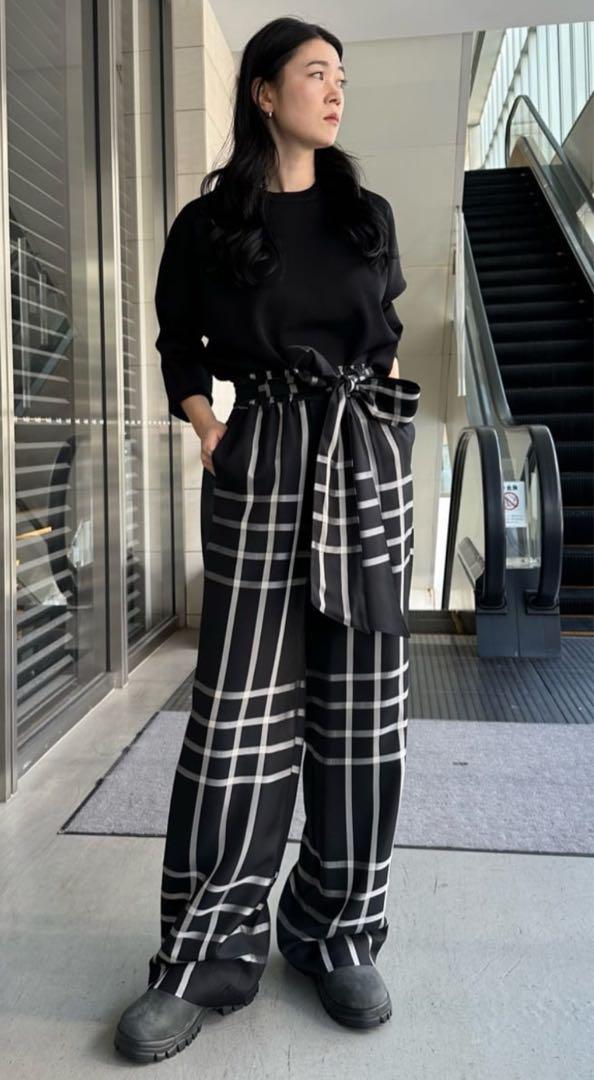 New HYKE Pants Check Wide Pants High Waist Casual pants