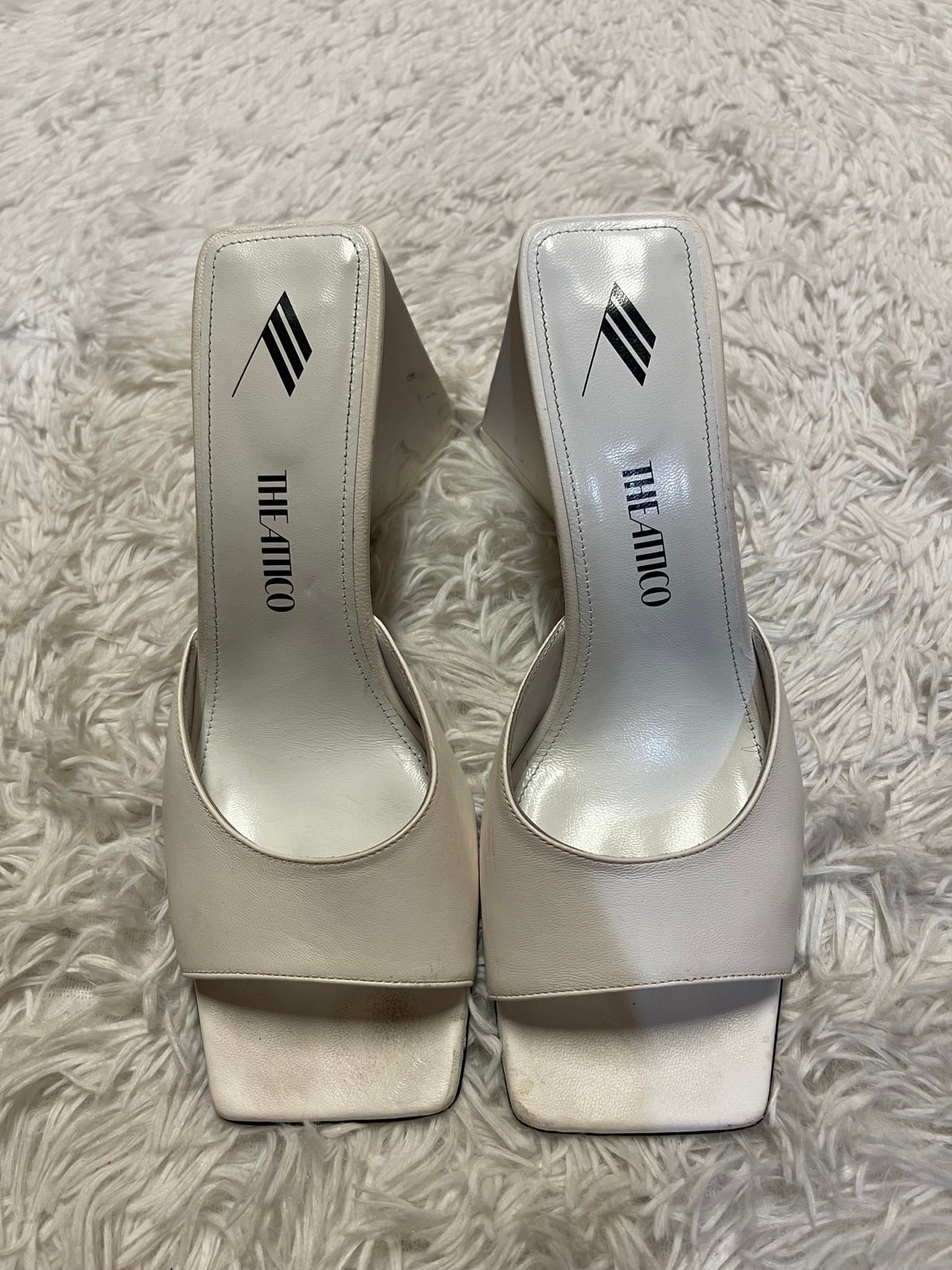 The Attico Devon White Leather Mule Pyramid Block Heel