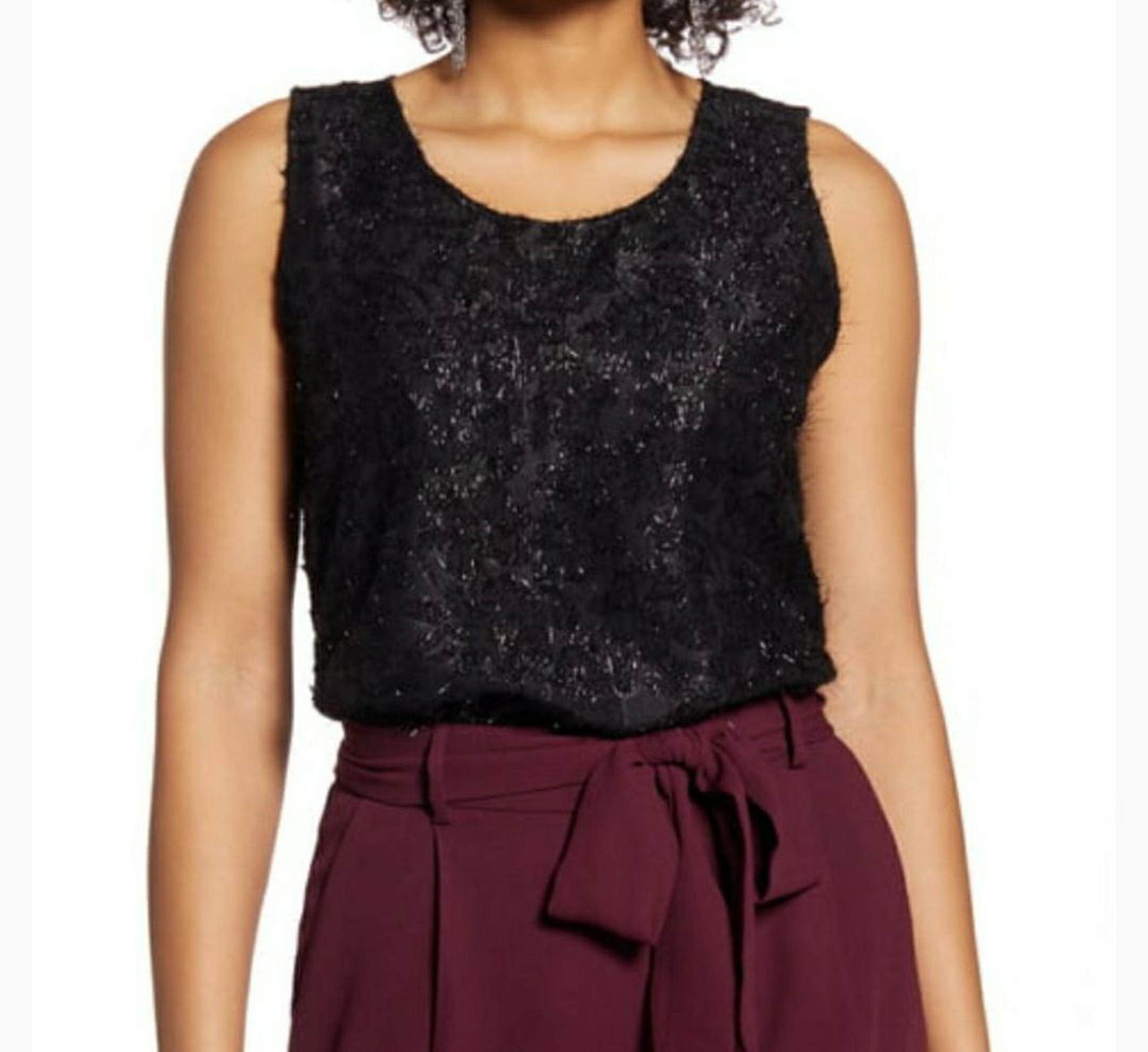 HALOGEN metallic scoop neck woven shell