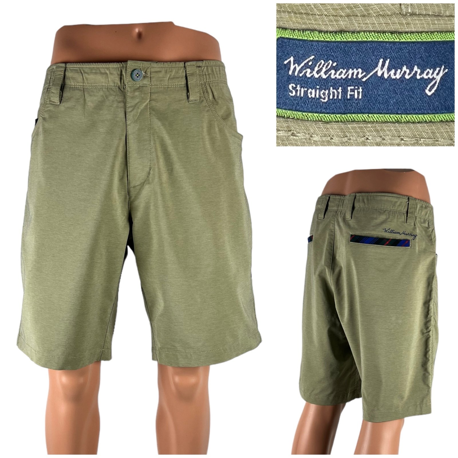 William Murray Mens 36 Shorts Green Golf Polyester Blend Straight Fit Casual 10”