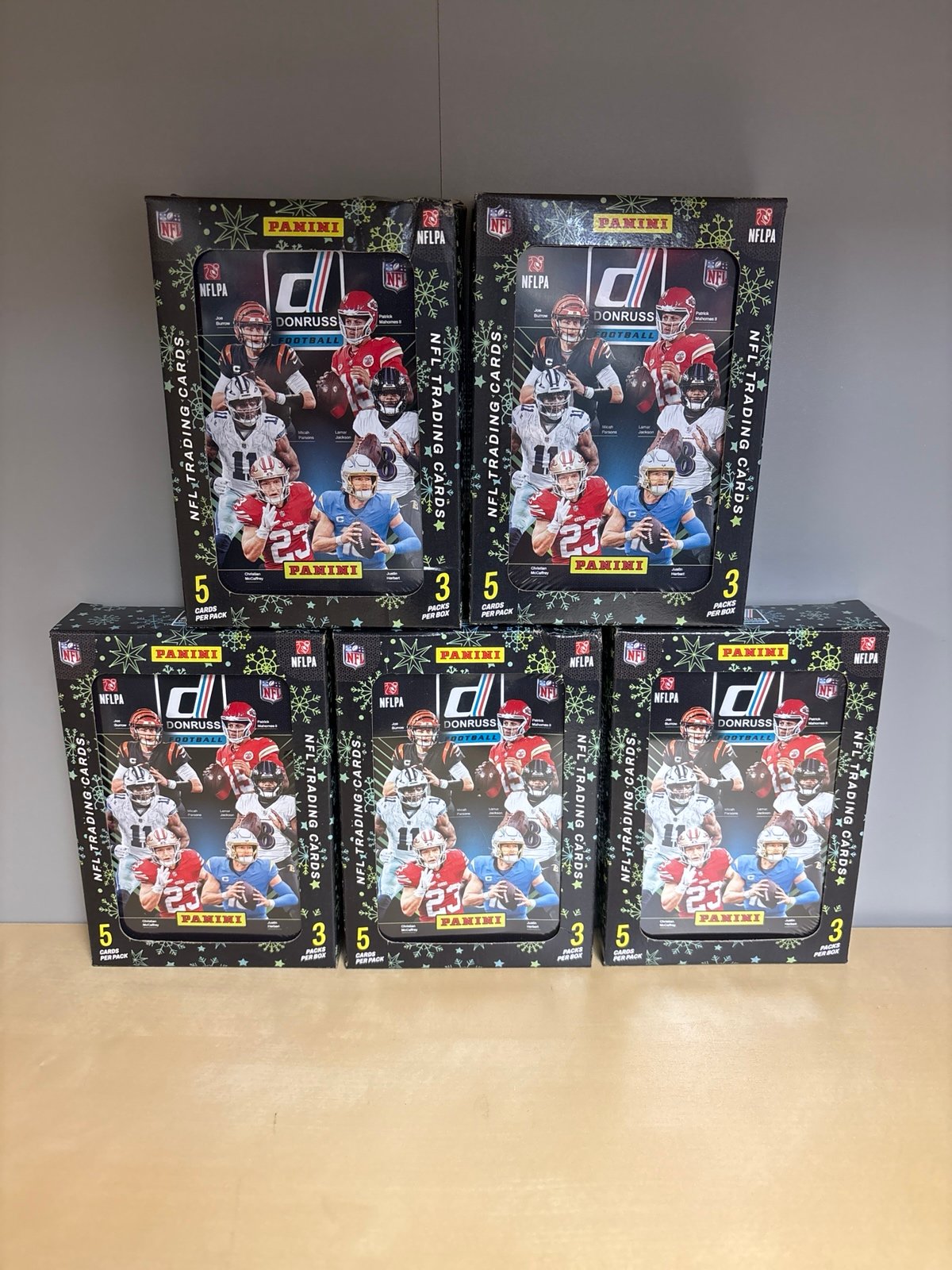 (5) 2024 Donruss Football Holiday Tins - 5 Tin Lot