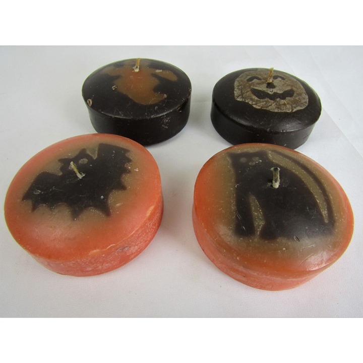 Halloween Floating Wax Candles Low Profile Jack-o-lantern Cat Bat Ghost Set of 4 Halloween Floating Wax Candles Low Profile Jack-o-lantern Cat Bat Ghost Set of 4