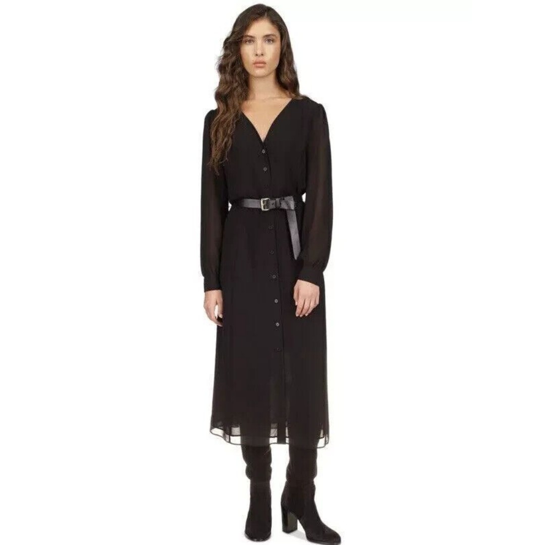 Michael Kors dress Women's Kate Belted Button-Down Midi Dress black 185 size 0x
