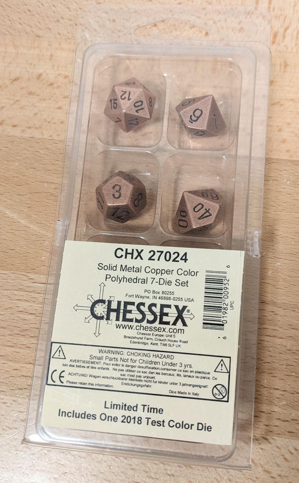 Rare HTF Chessex Solid Metal Copper Polyhedral 7 Die Set CHX 27024 Limited Time