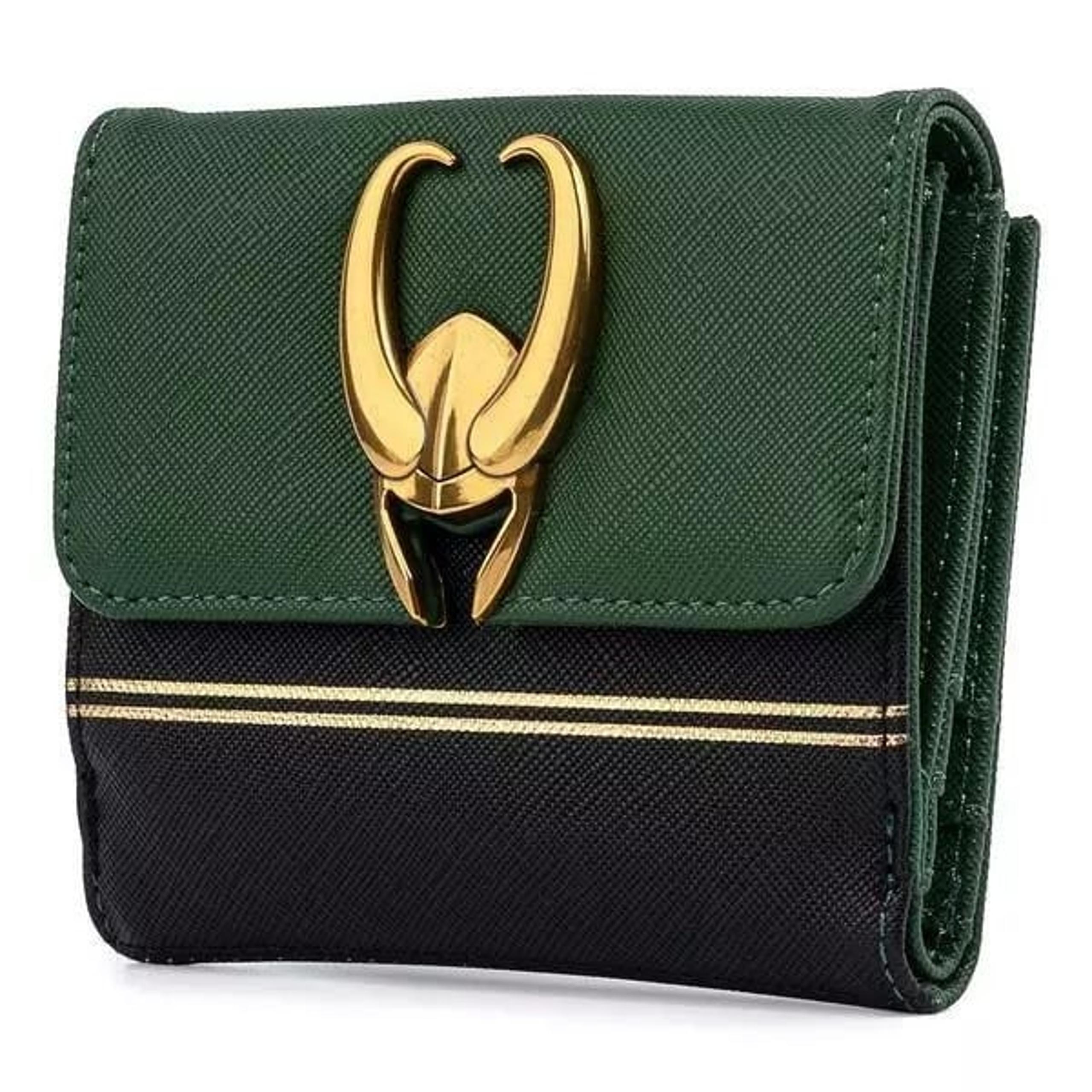Loungefly Loki Horn Helmet Logo Women's Marvel Themed Green Wallet New Tags