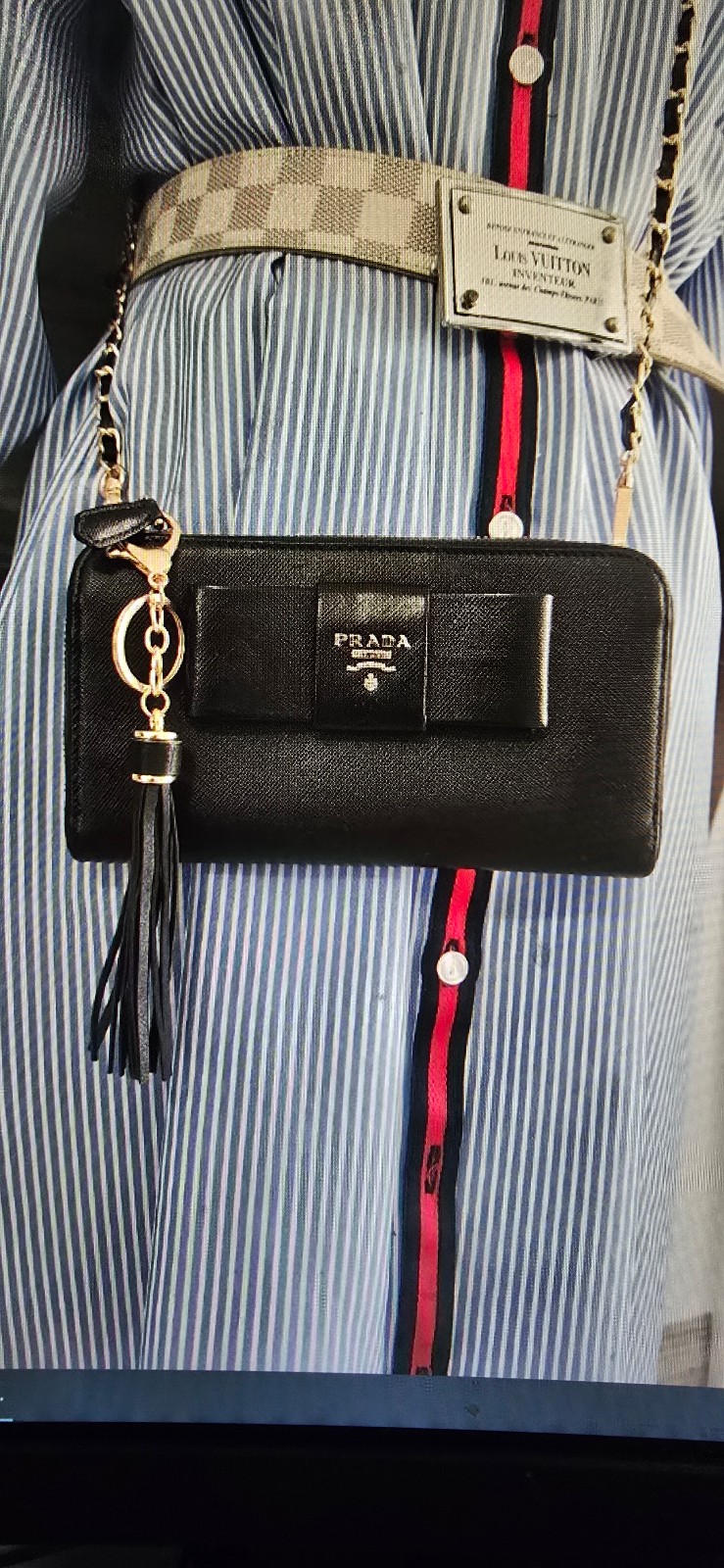 Prada Saffiano Zippy Large Black Wallet WOC Crossbody