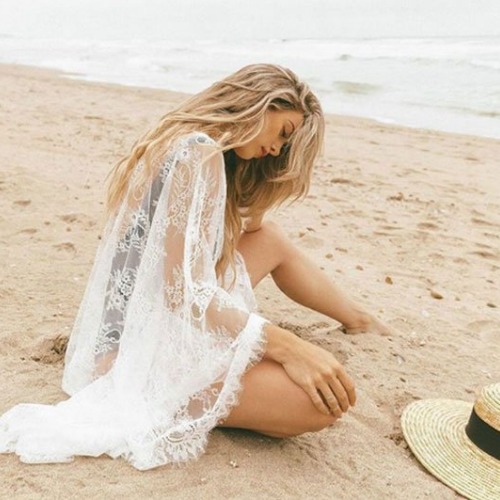 Lace Robe Kimono Swim Cover Up White NEW