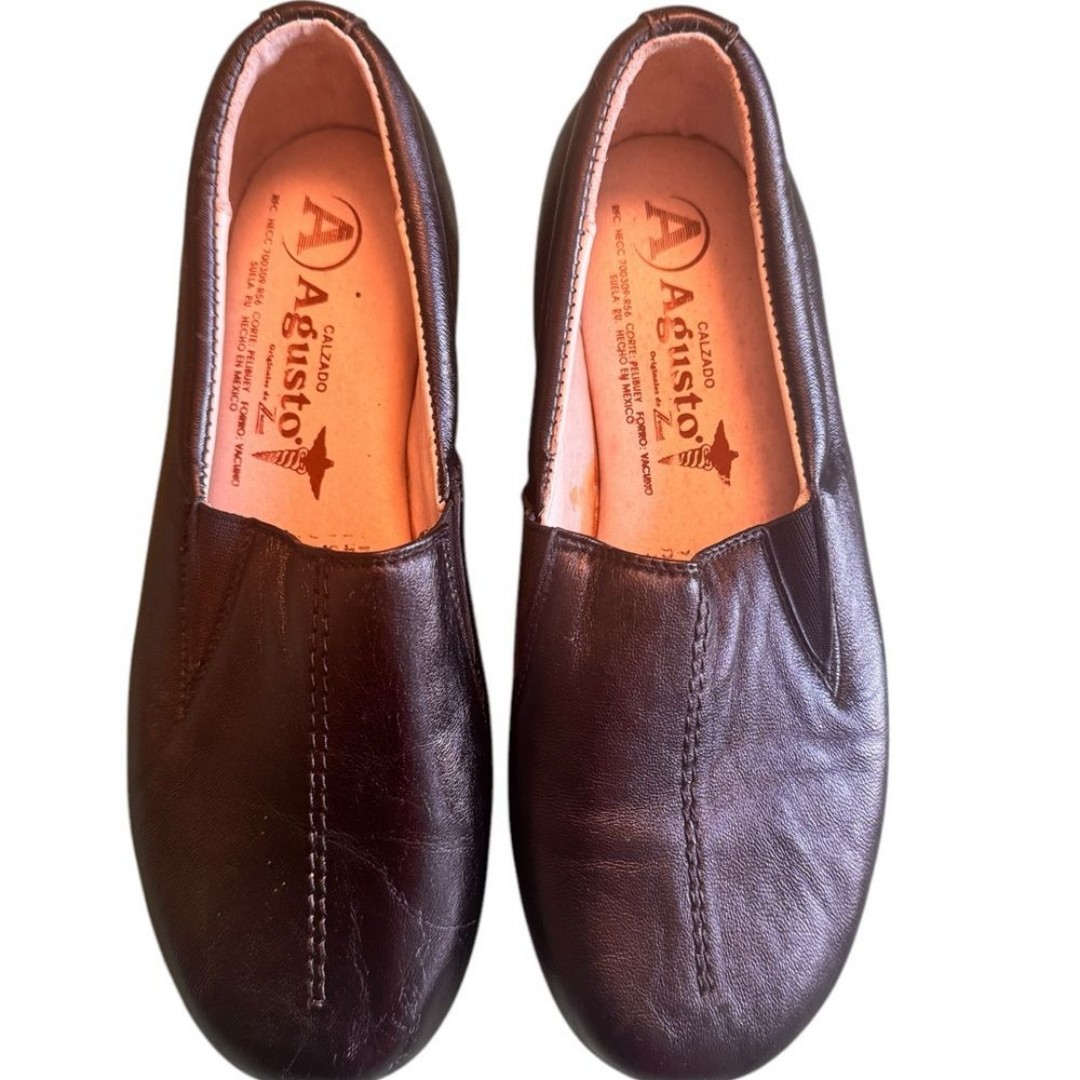 Agusto Calzado Black Leather Slip On Loafers Coastal Grandma Style EUC Size 6