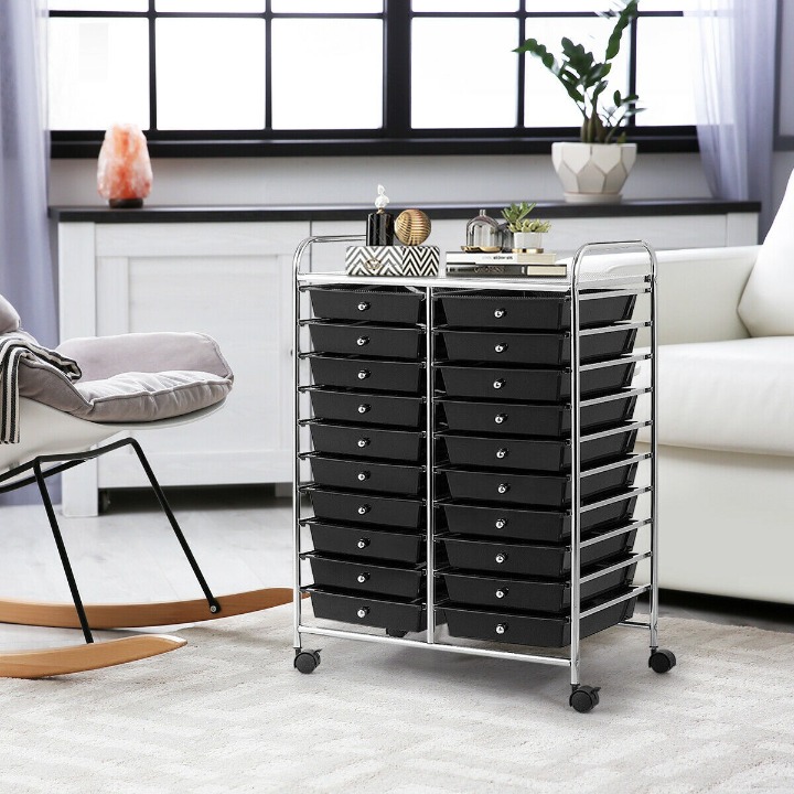 20 Drawers Storage Rolling Cart Studio Organizer Black