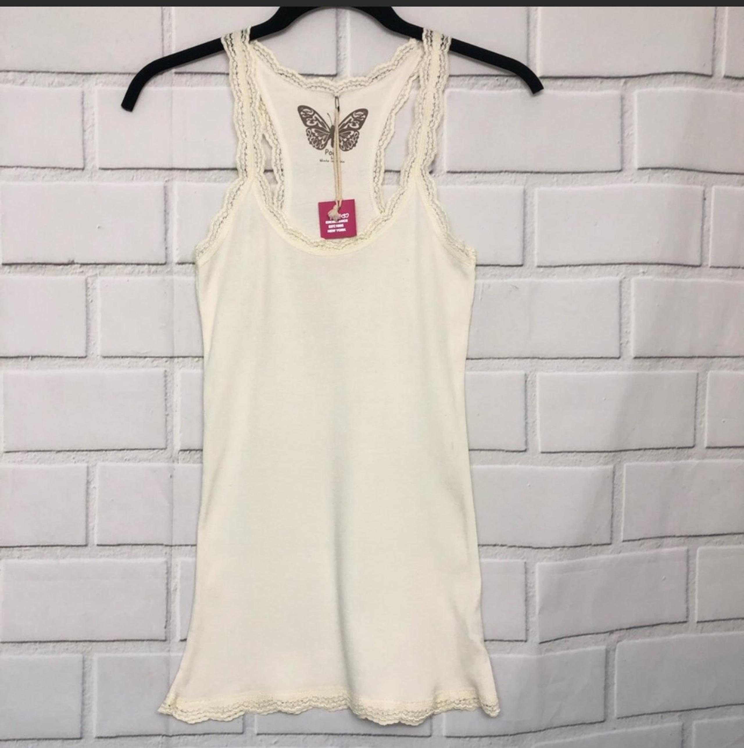 Poof Cream Ribbed Lace Cami Tank Top New