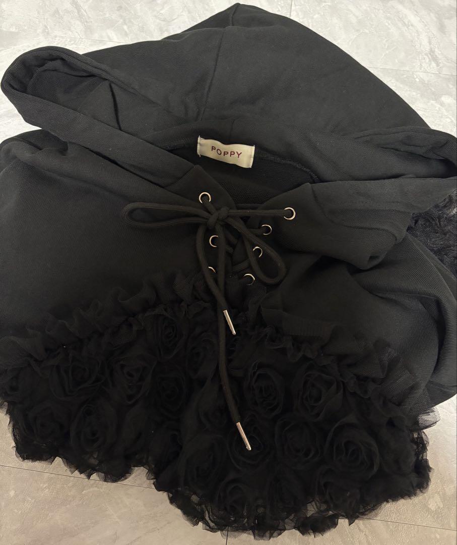 【送料込】 POPPY (BLACK) HOODIE DOCKING TULLE / トップス