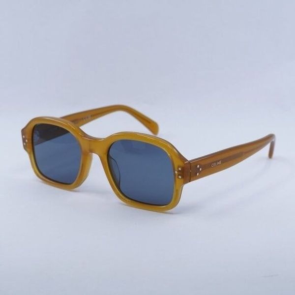 New Celine CL40266U 47V Sunglasses - Milky Honey Frame, Blue Lenses
