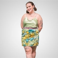 indyvin original ~ vintage upholstery and denim mini skirt.