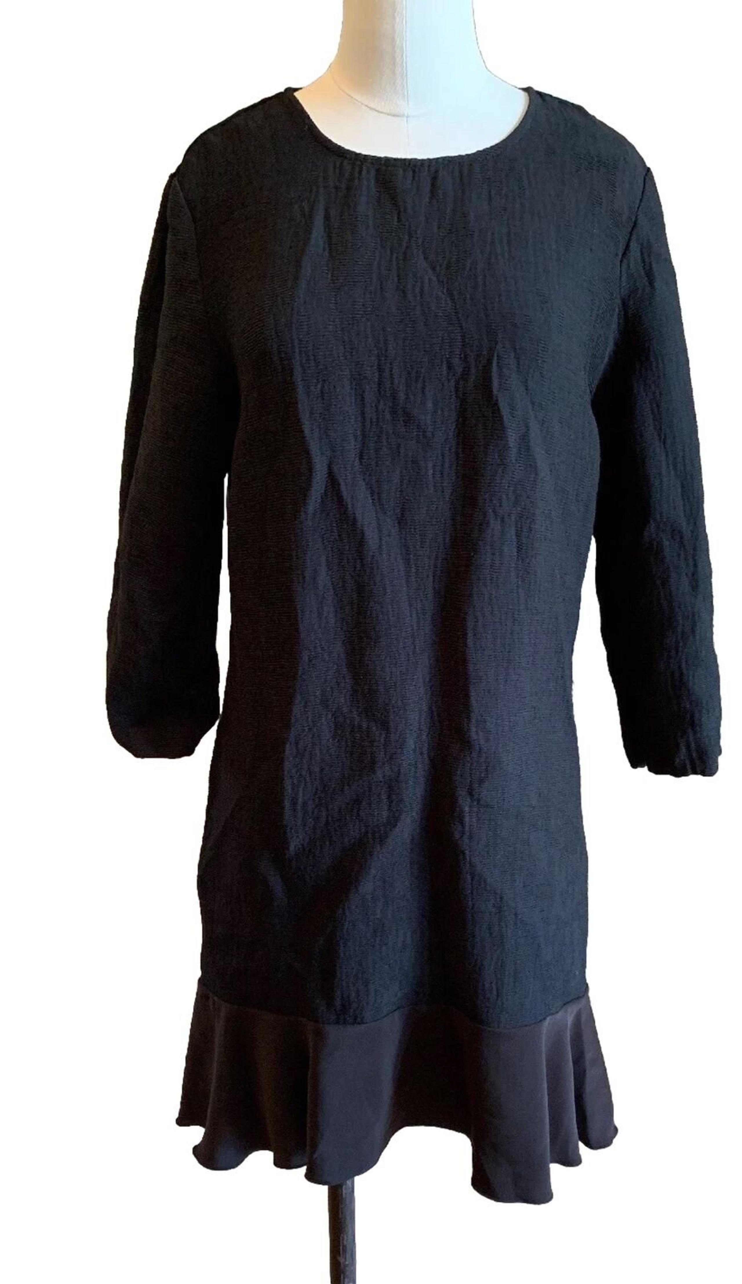 Zara Basic Collection Short Ruffle Hem shift Dress Black Women's Size L Work