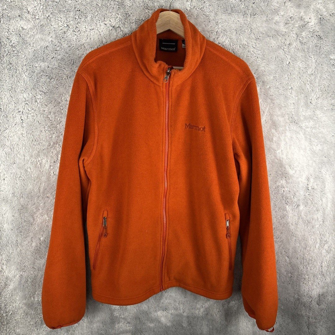 Men’s MARMOT Fleece Jacket Full-Zip Size Large Orange Outdoors Hiking