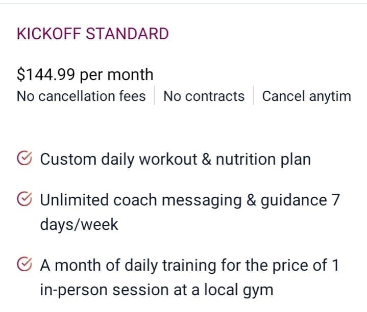 Kickoff: Virtual fitness/nutrition app membership