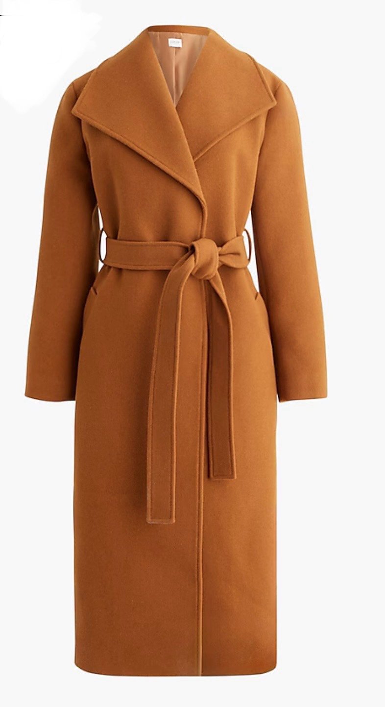NWT J. Crew Belted Wool Blend Coat in Mocha Latte Size 14