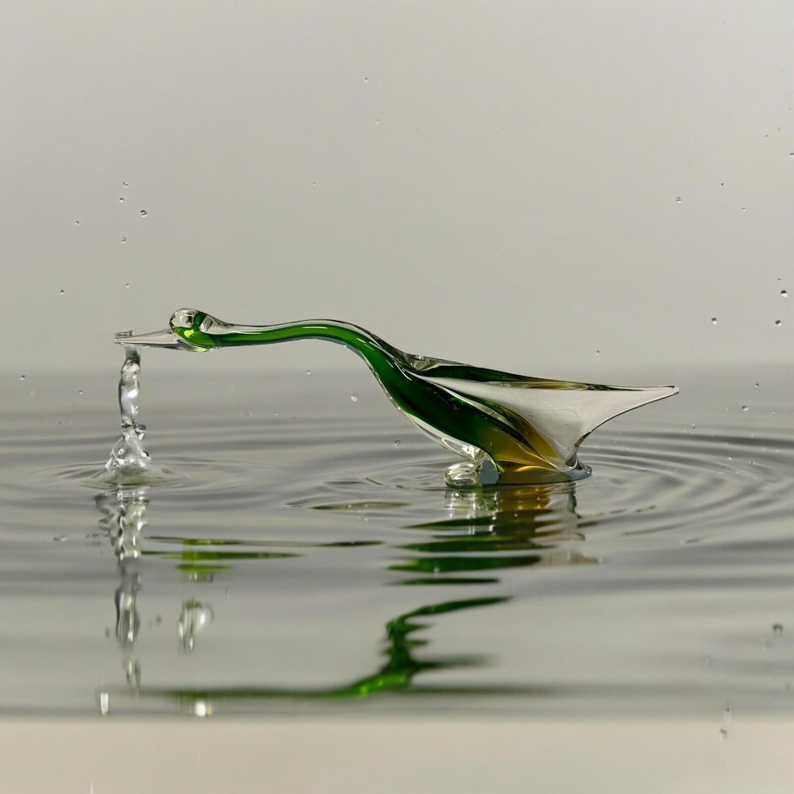 Vintage Murano Gold Green Venetian Art Glass Bird Duck Crane 14” Rare Unique