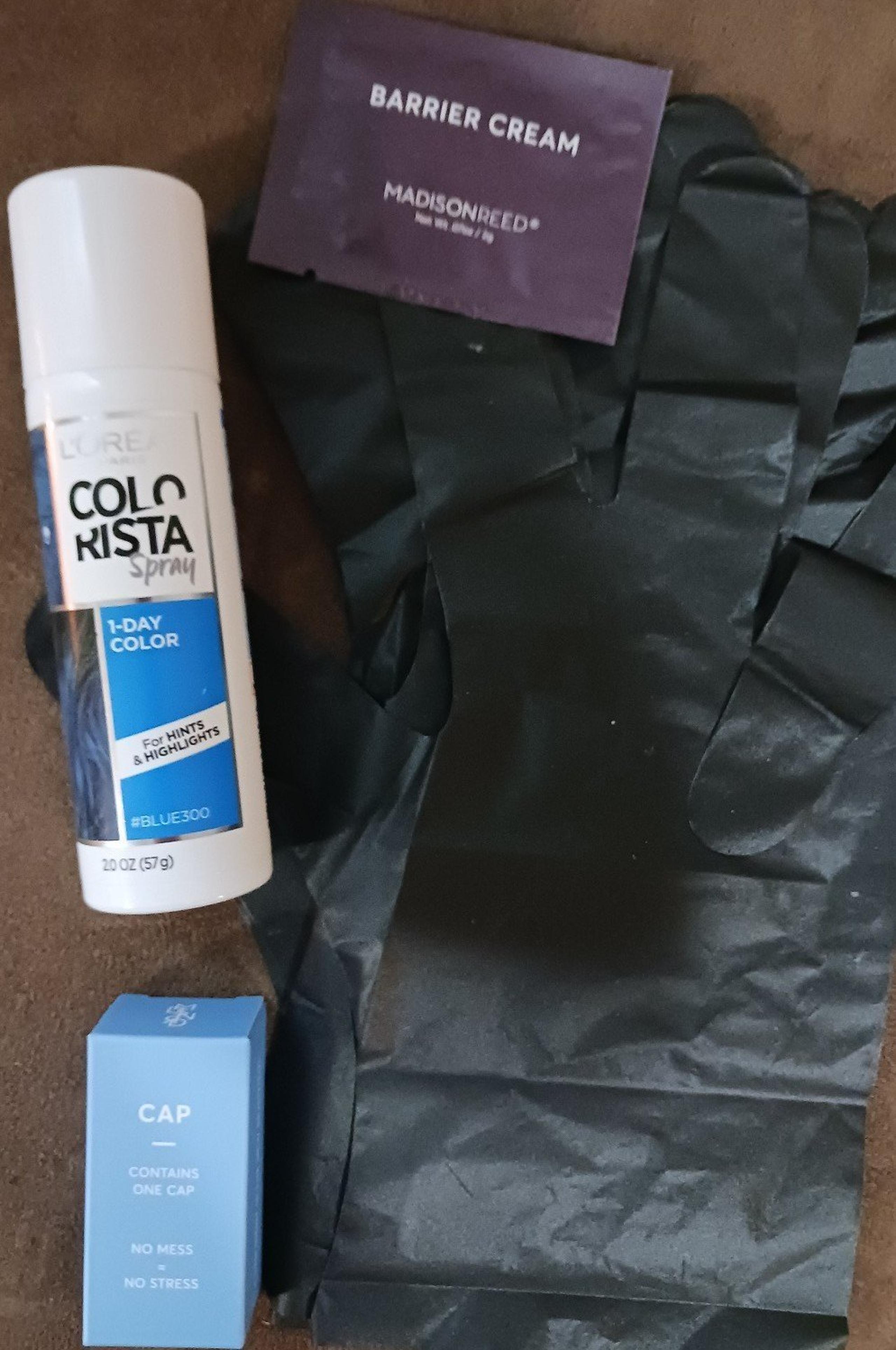 Loreal Colorista 1 Day Color Blue Hair Spray Gloves & Cap Hair Dying Bundle